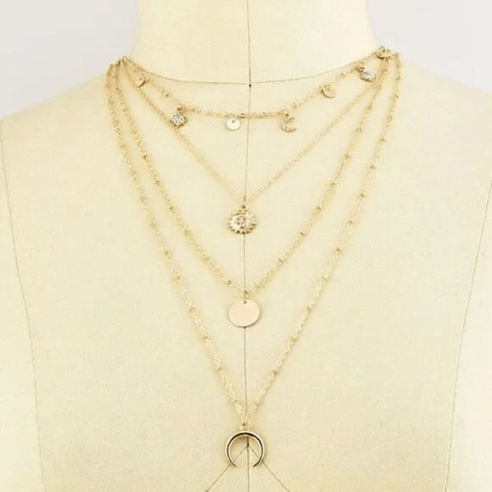 Women’s Layered Fashion Moon Sun Necklace - Picture 3 of 4